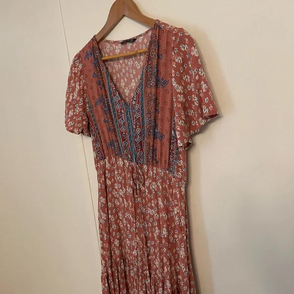 BloomChic Floral Maxi Dress - Terracotta and Blue Size 14/16 Boho - Picture 6 of 12